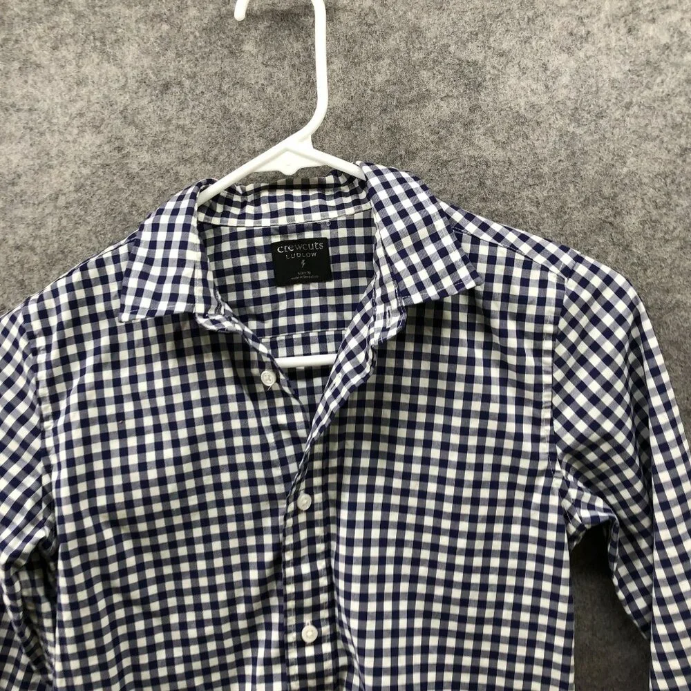 Crewcuts Ludlow‎ Shirt Boys Size 10 Long Sleeve Blue White Gingham Check